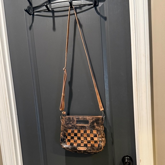Bed Stu Handbags - Bed Stu Keiki Brown and Tan Checkered Crossbody Bag